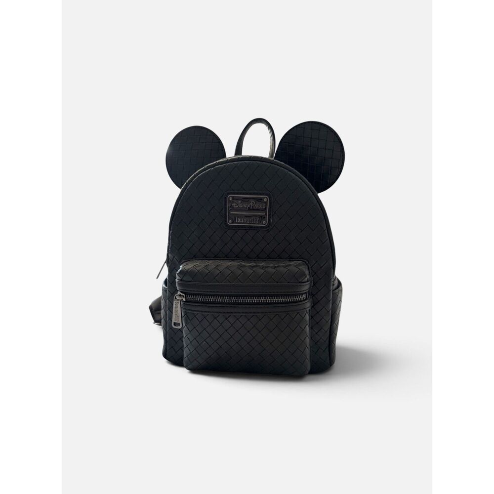 Disney Parks Loungefly Mickey Mouse Black Woven Mini Backpack